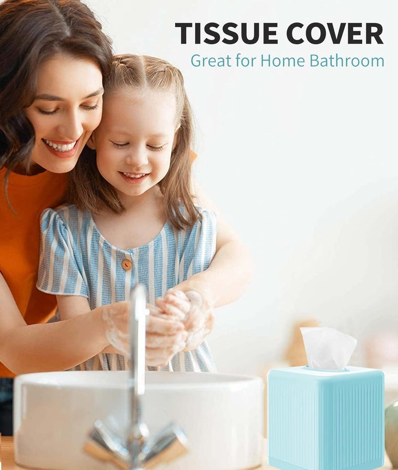 Livelab Tissue Box Cover and Holder - Square Plastic Decorative Tissue Dispenser - Modern Cube Style - For Bathroom, Living Room, Office - Blue - Image 4